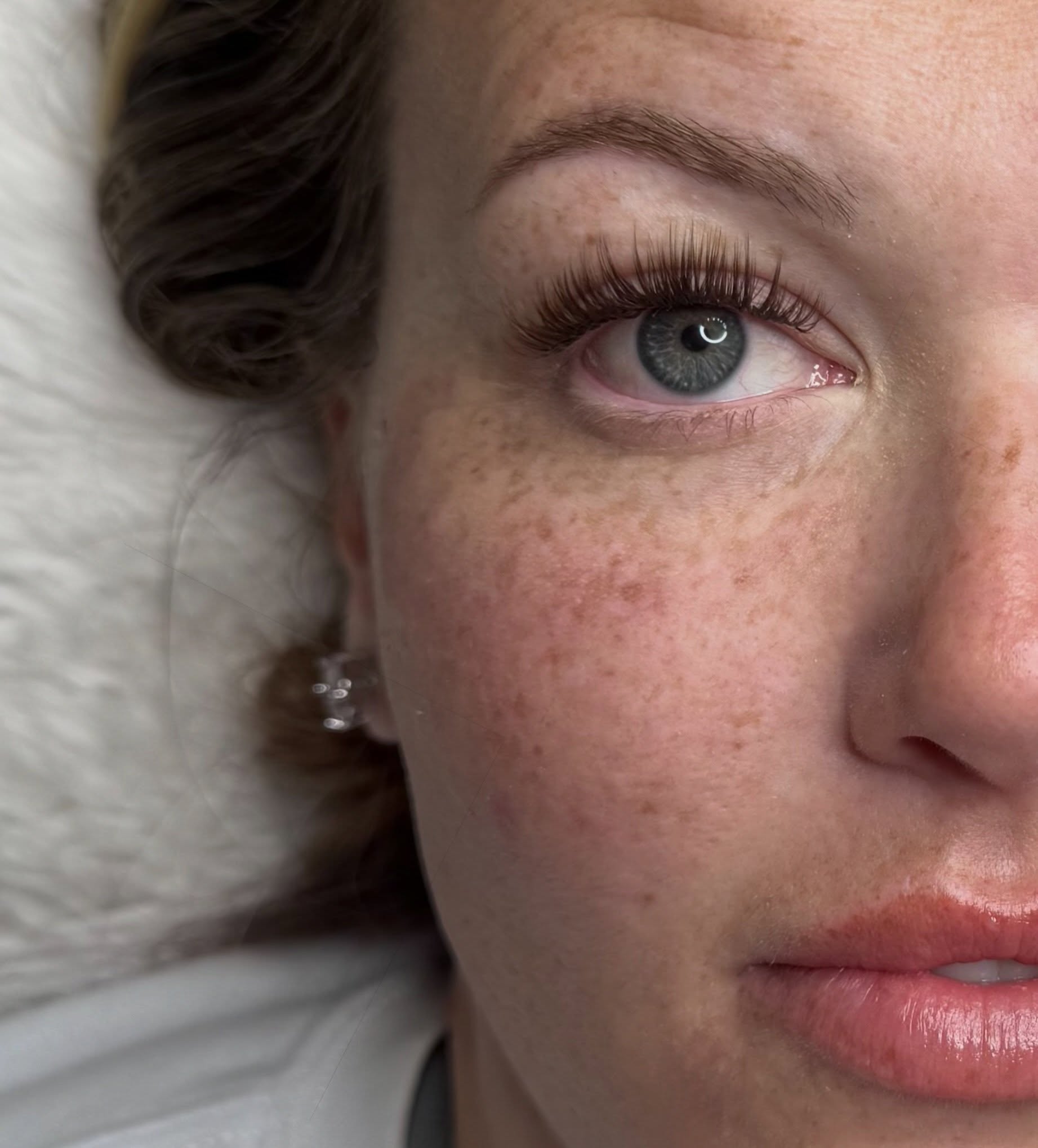 Close-up of a finished set of lash extensions